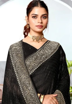 Embroidered Chinon Chiffon Saree in Black
