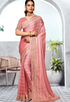 Embroidered Chinon Chiffon Saree in Peach