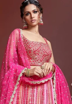 Embroidered Chinon Chiffon Lehenga in Pink