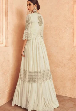 Embroidered Chinon Chiffon  Lehenga in Off White