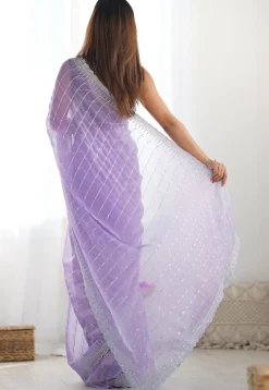 Embroidered Chinon Chiffon Scalloped Saree in Purple