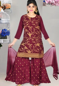 Embroidered Chinon Chiffon Pakistani Suit in Wine