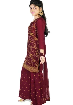Embroidered Chinon Chiffon Pakistani Suit in Wine