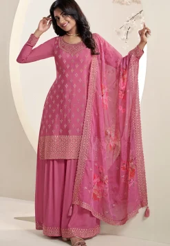 Embroidered Chinon Chiffon Pakistani Suit in Pink