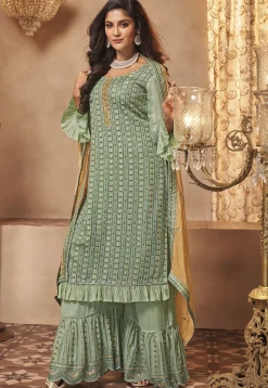 Embroidered Chinon Chiffon Pakistani Suit in Pastel Green