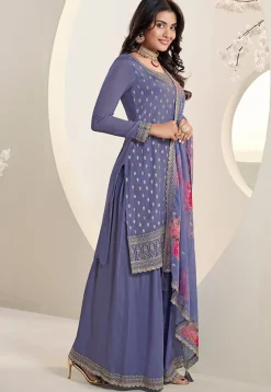 Embroidered Chinon Chiffon Pakistani Suit in Indigo Blue
