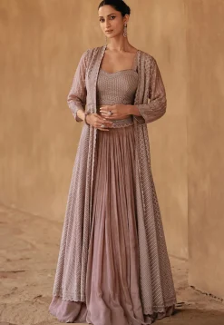 Embroidered Chinon Chiffon Lehenga in Dusty Purple
