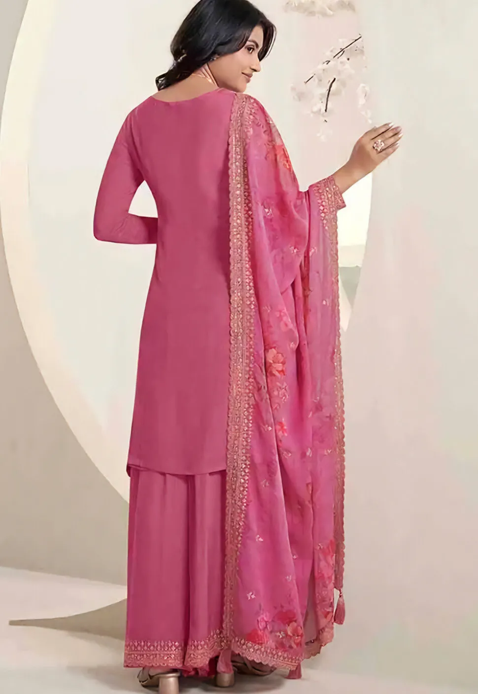 Embroidered Chinon Chiffon Pakistani Suit in Pink