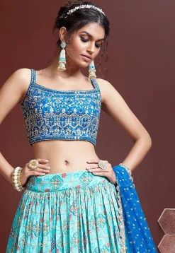 Embroidered Chinon Chiffon Lehenga in Sky Blue