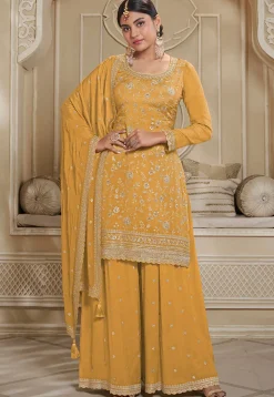 Embroidered Chinon Chiffon Pakistani Suit in Yellow