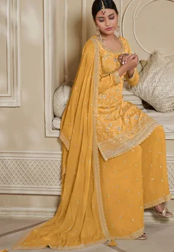 Embroidered Chinon Chiffon Pakistani Suit in Yellow
