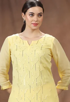 Embroidered Chinon Chiffon Straight Kurta in Yellow