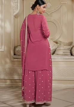 Embroidered Chinon Chiffon Pakistani Suit in Old Rose