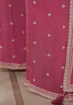 Embroidered Chinon Chiffon Pakistani Suit in Old Rose