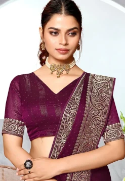 Embroidered Chinon Chiffon Saree in Purple