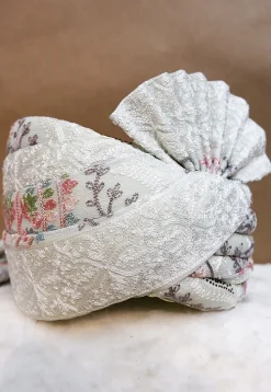 Embroidered Chinon Chiffon Turban in Light Grey