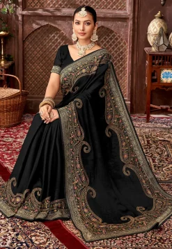 Embroidered Chinon Chiffon Saree in Black