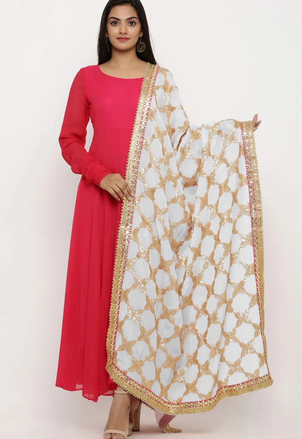 Embroidered Chinon Chiffon Dupatta in Off White