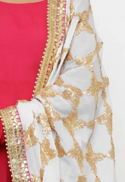 Embroidered Chinon Chiffon Dupatta in Off White