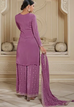 Embroidered Chinon Chiffon Pakistani Suit in Purple