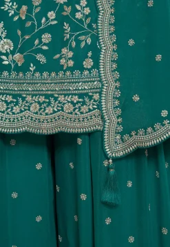 Embroidered Chinon Chiffon Pakistani Suit in Teal Green