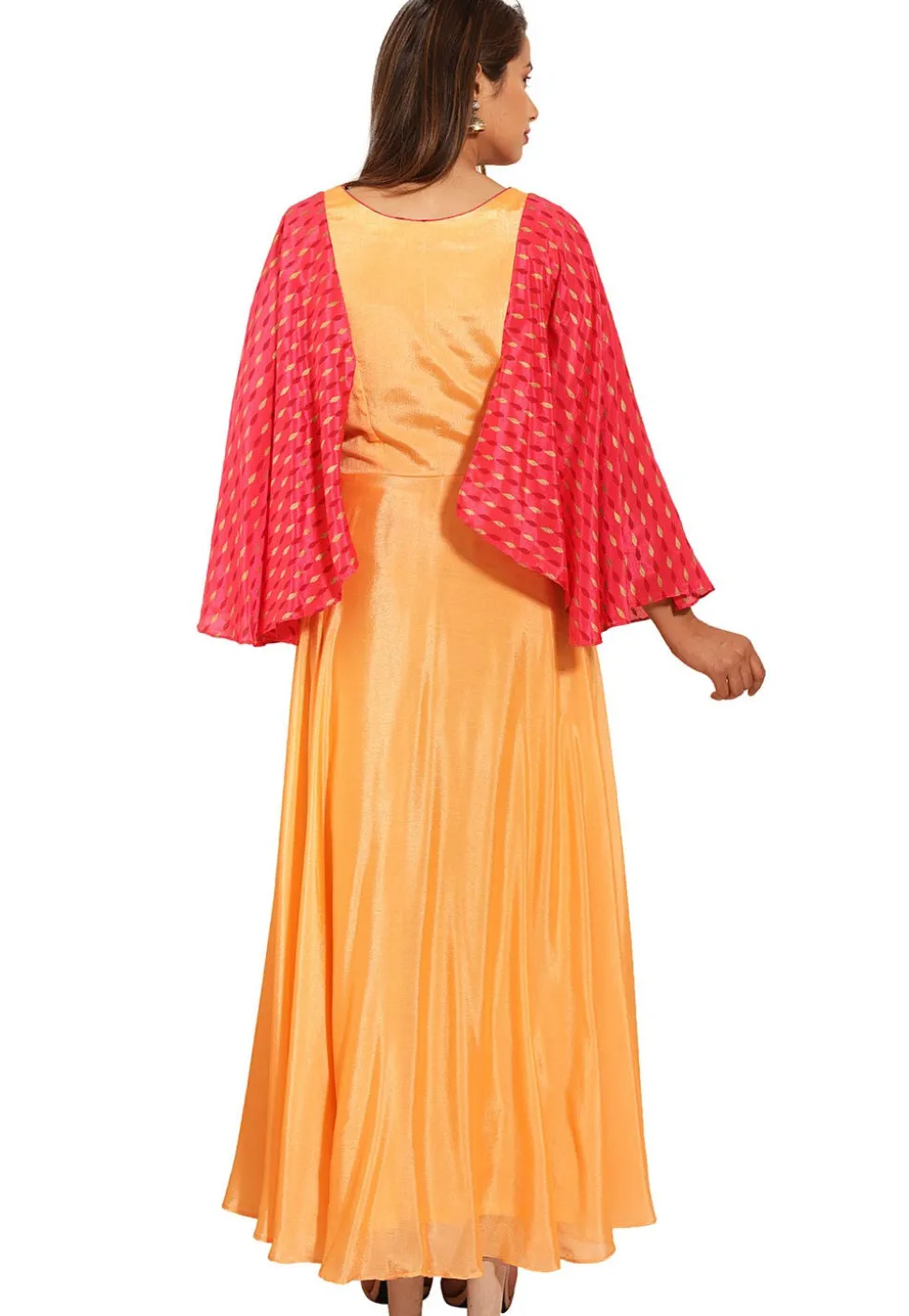 Embroidered Chinon Crepe Gown in Peach