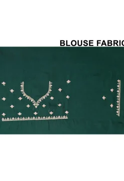 Embroidered Chinon Crepe Scalloped Saree in Dark Green