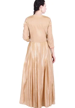 Embroidered Chinon Crepe Front Slitted Long Kurta in Beige