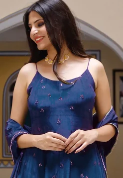 Embroidered Chinon Crepe Anarkali Suit in Royal Blue