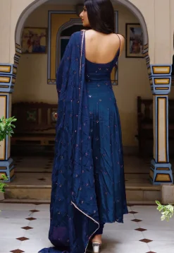 Embroidered Chinon Crepe Anarkali Suit in Royal Blue
