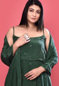 Embroidered Chinon Crepe Anarkali Suit in Dark Green