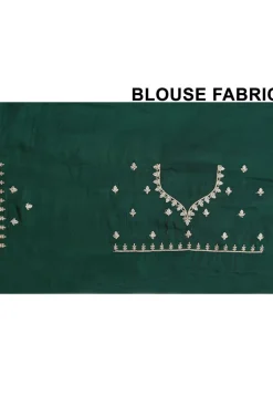 Embroidered Chinon Crepe Scalloped Saree in Dark Green