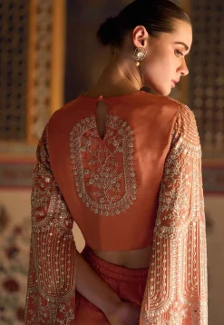 Embroidered Chinon Silk Crop Top in Orange