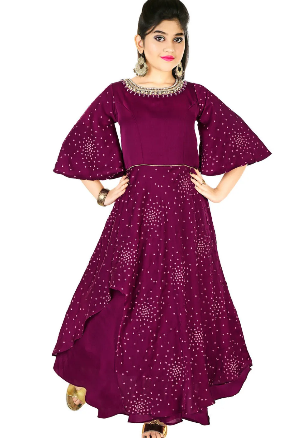 Embroidered Chinon Silk Gown in Wine