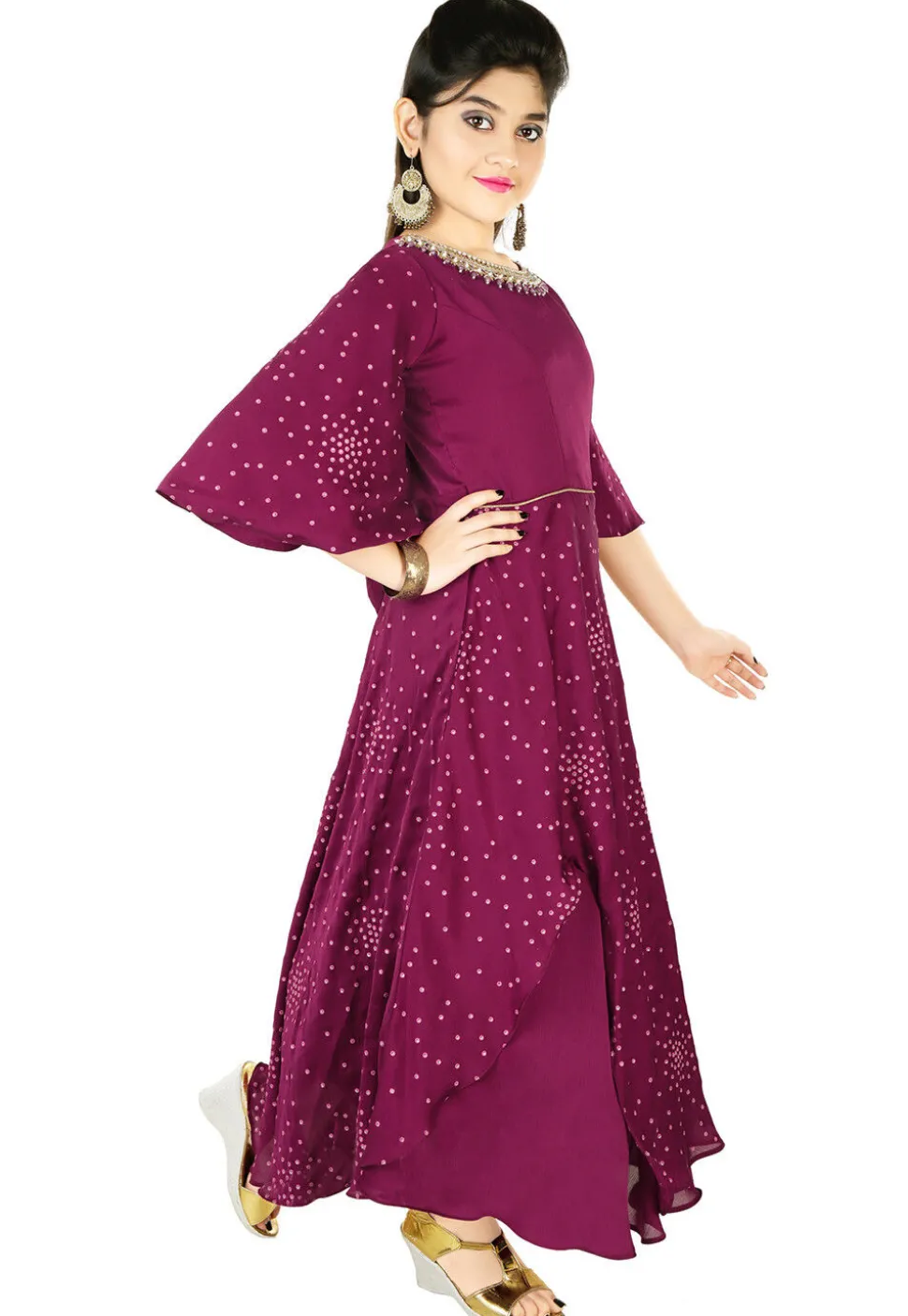 Embroidered Chinon Silk Gown in Wine