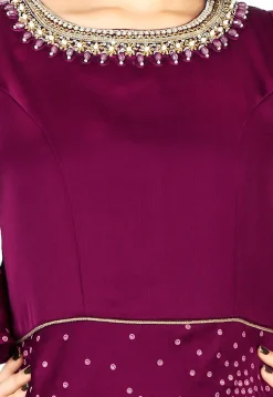 Embroidered Chinon Silk Gown in Wine