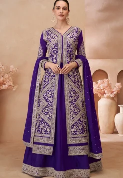 Embroidered Chinon Silk Lehenga in Purple