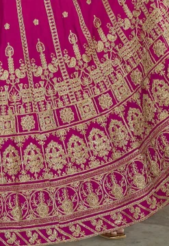 Embroidered Chinon Silk Lehenga in Fuchsia