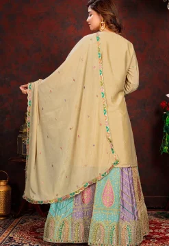 Embroidered Chinon Silk Lehenga in Multicolor