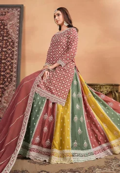 Embroidered Chinon Silk Lehenga in Old Rose