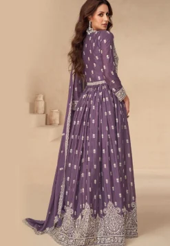 Embroidered Chinon Silk Lehenga in Purple
