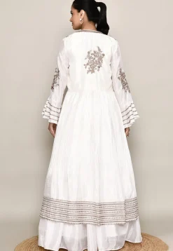 Embroidered Chinon Silk Lehenga in Off White