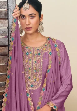 Embroidered Chinon Silk Lehenga in Purple