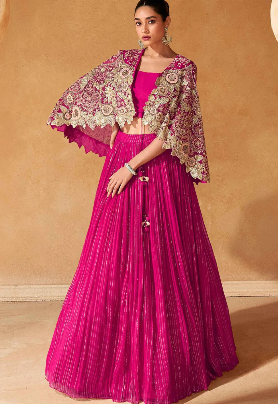 Embroidered Chinon Silk Lehenga in Pink