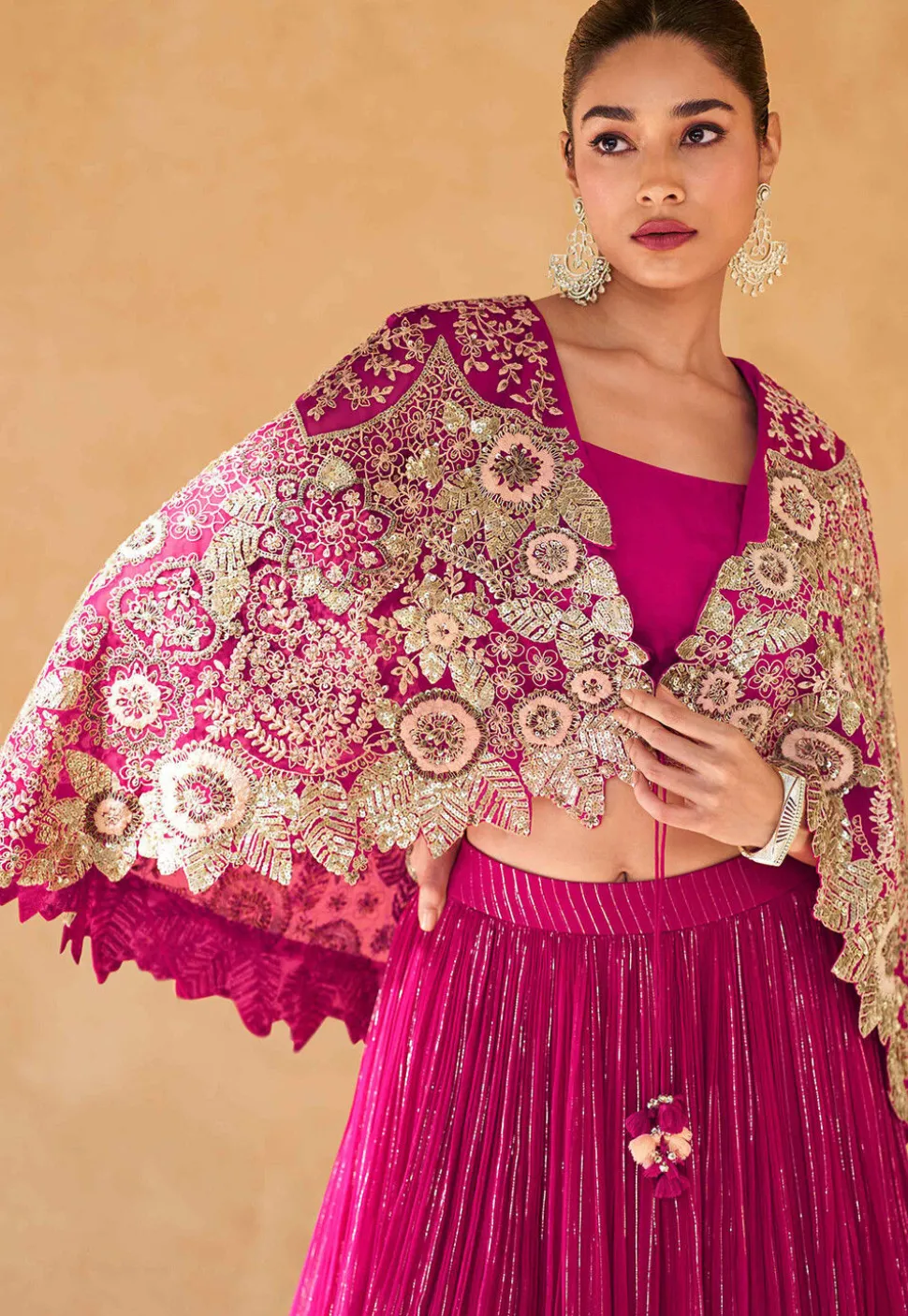 Embroidered Chinon Silk Lehenga in Pink