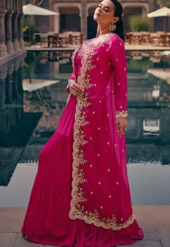 Embroidered Chinon Silk Lehenga in Pink
