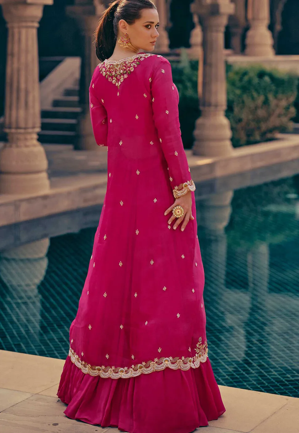 Embroidered Chinon Silk Lehenga in Pink