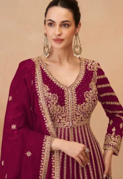 Embroidered Chinon Silk Lehenga in Magenta