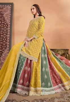 Embroidered Chinon Silk Lehenga in Yellow