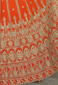 Embroidered Chinon Silk Lehenga in Orange